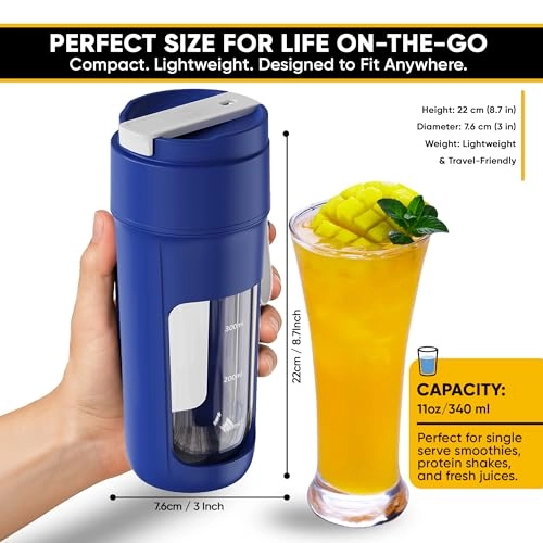 Portable Blender Bottle - Cordless USB-C Stainless Steel Blade BPA Free