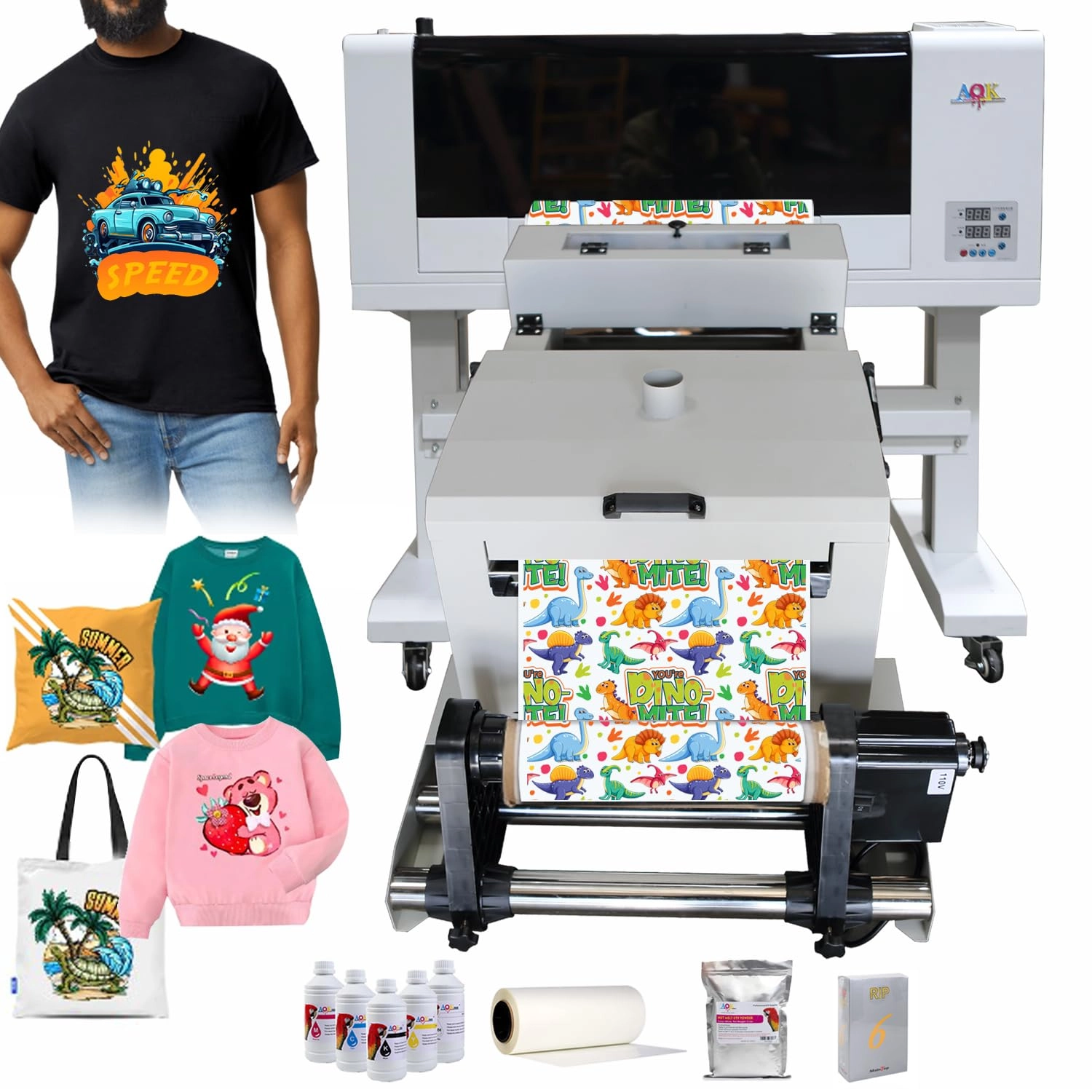 aok XP600 + Powder Shaker Heater + DTF Ink + DTF Film + DTF Powder + Rip Software