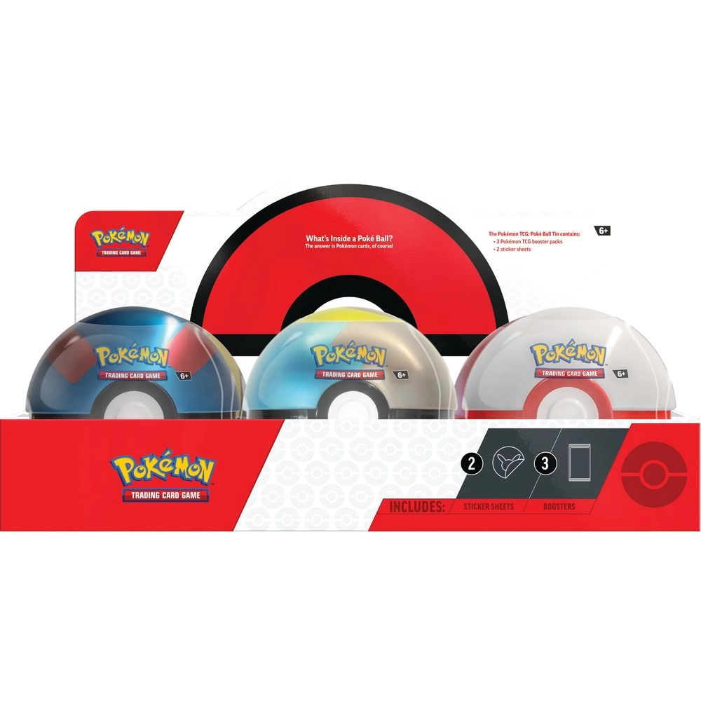 Pokémon Poké Ball Tin - 1 Random Ball 3 Booster Packs Coin