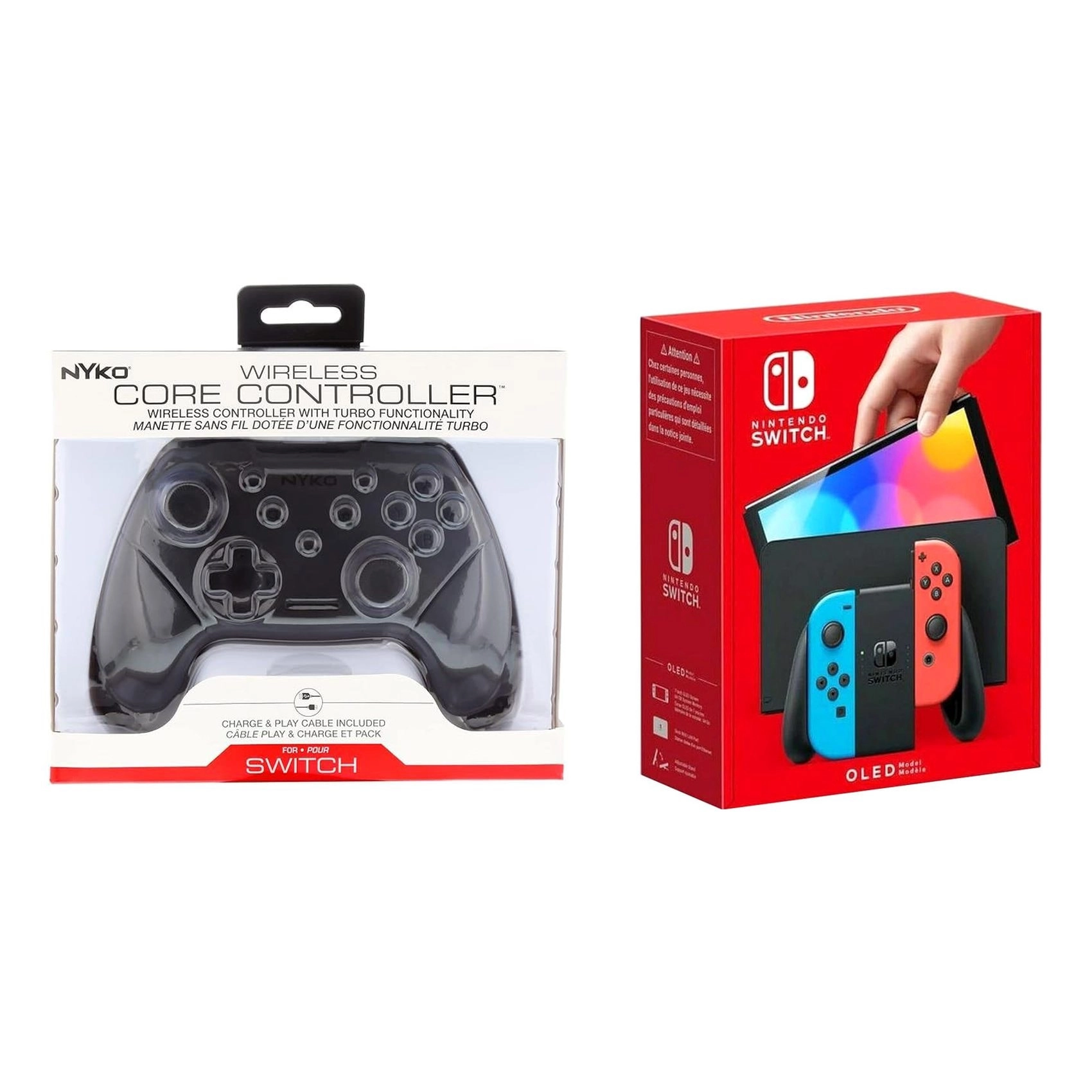 Switch OLED Model Joy-Con - Neon + Wireless Core Controller - Black
