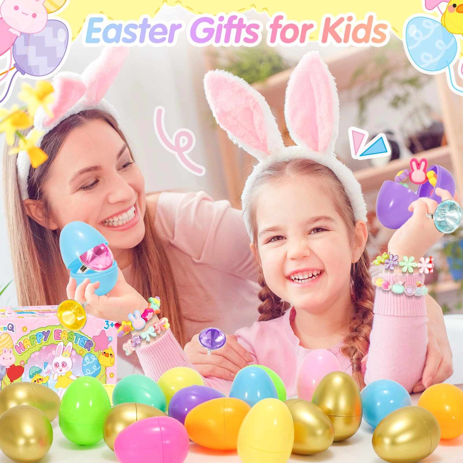 Prefilled Easter Eggs Princess - 24 Pack Bracelets Rings