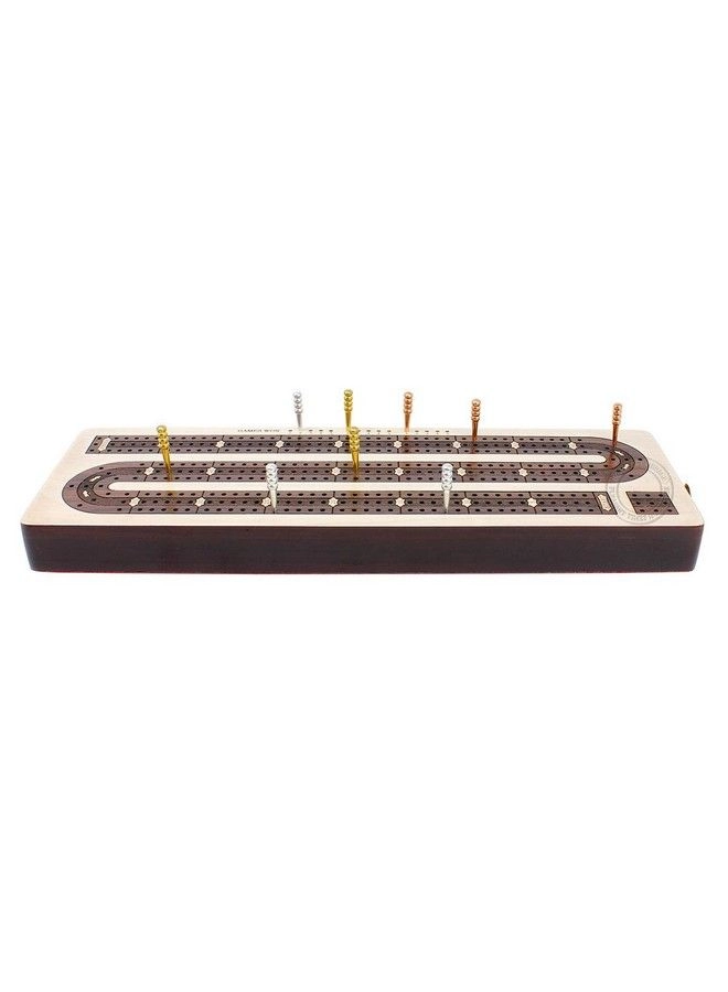 3 Track Continuous Cribbage Board - Inlaid In Rosewood Maple Wood Storage Drawer For Cribbage Pegs