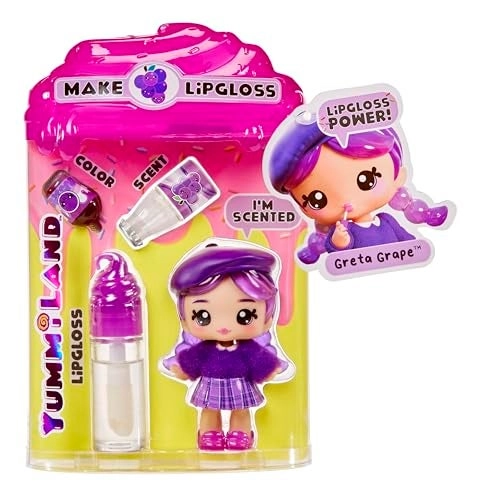Yummiland Greta Grape Lipgloss Doll - DIY Lip Gloss Kit Grape Scent Ages 4+