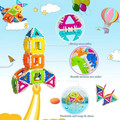 Montessori Building Blocks - 30pcs squares 30pcs triangles 100pcs connecting rods