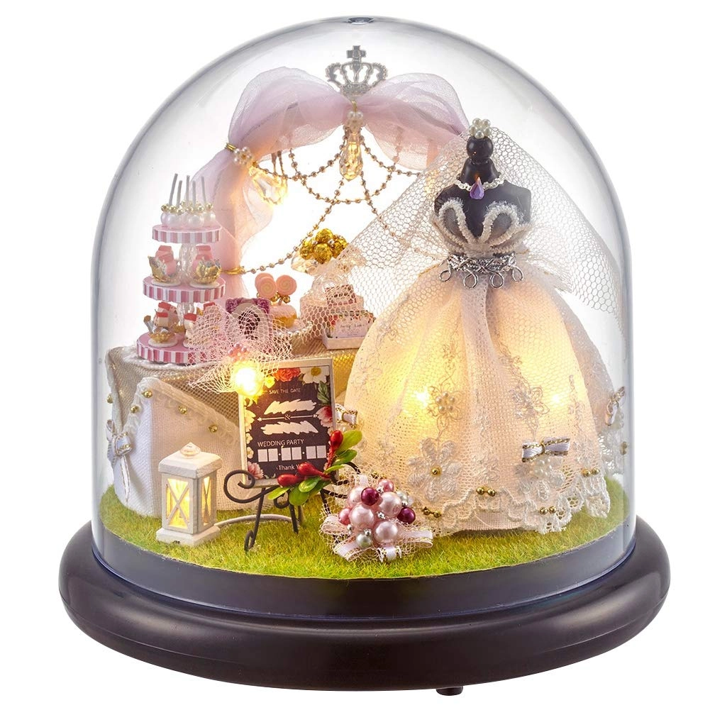 BPOMEN Dollhouse Miniature DIY Handcraft Buildings Mini House Kit - LED Lights Transparent Cover