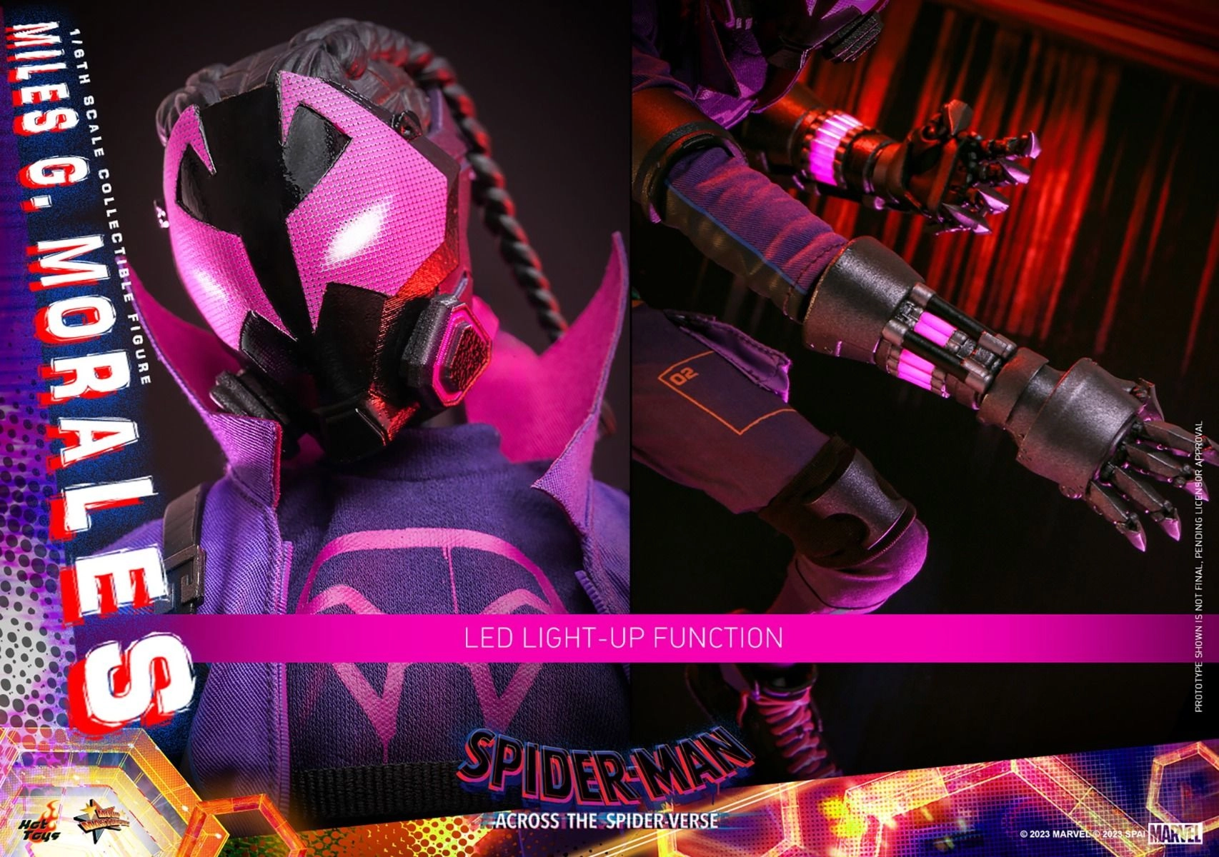 Miles G Morales - Spider-Man: Across the Spider-Verse Sixth Scale Action Figure - LED light-up Prowler gauntlets