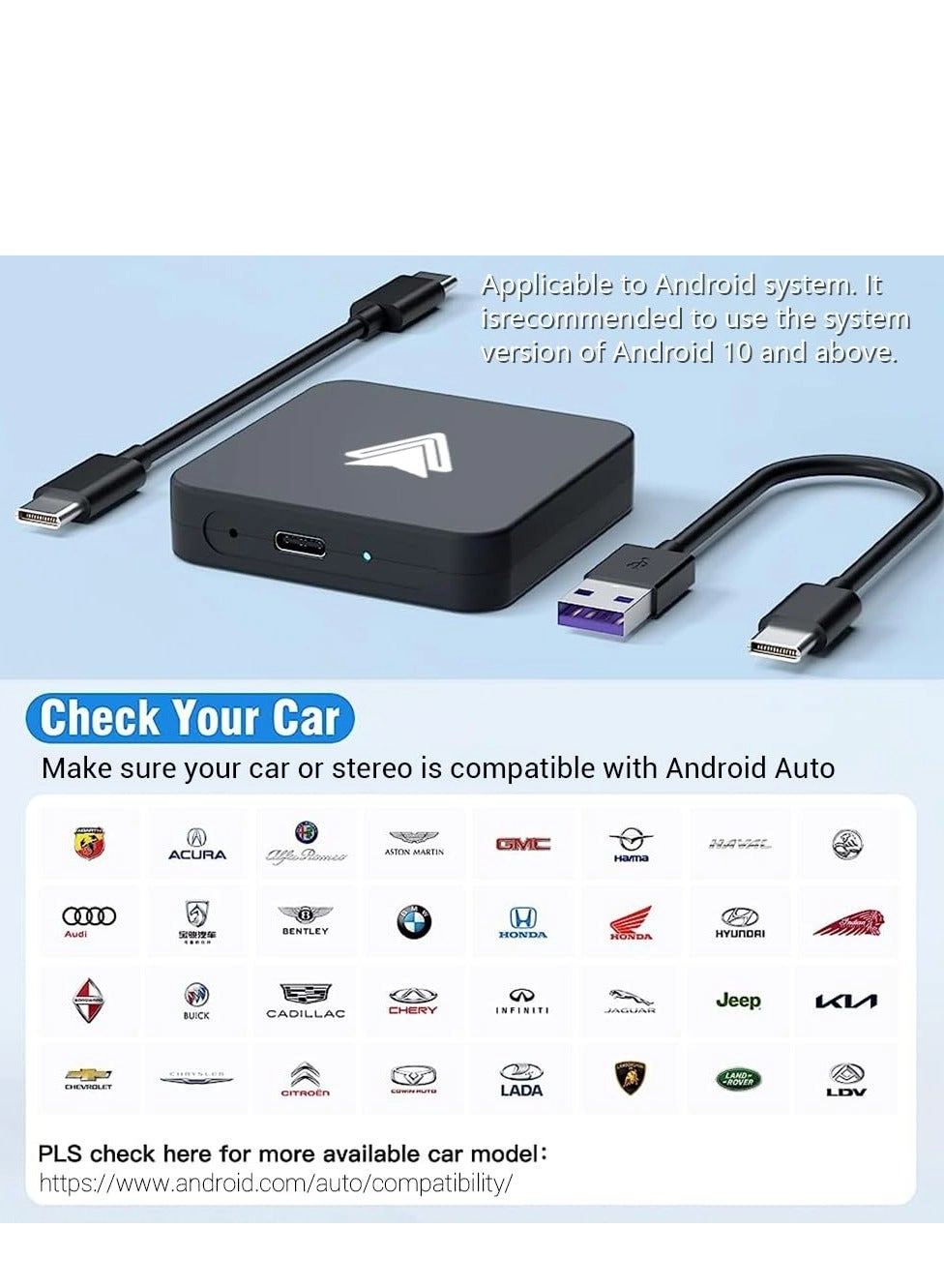 Wireless Android Auto Adapter - Plug & Play USB & Type-C