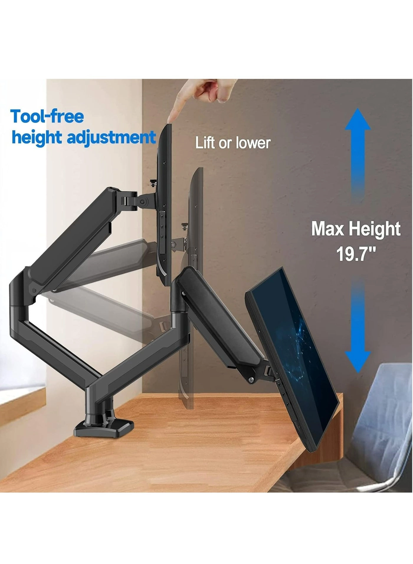 Dual Monitor Arm - two 13”-32” 75x75mm & 100x100mm