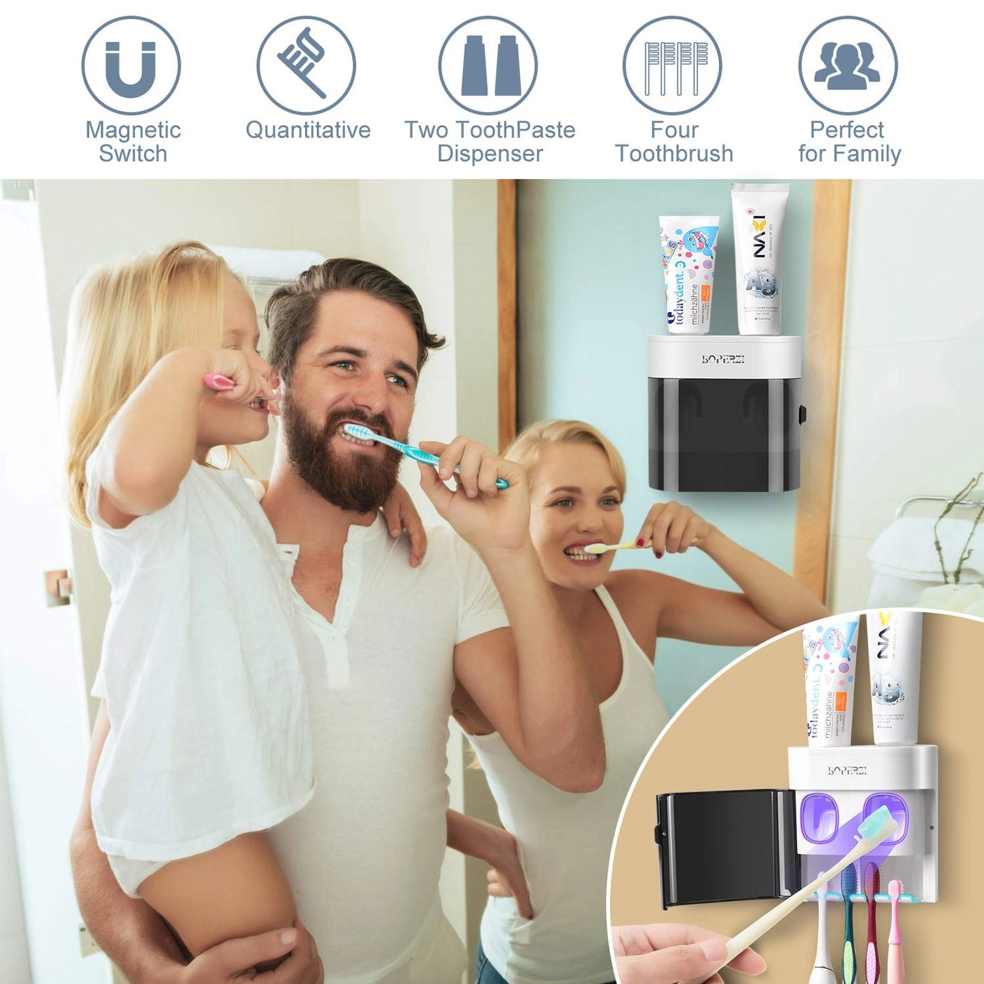 Toothbrush Holder - Wall Mounted + Toothpaste Squeezers