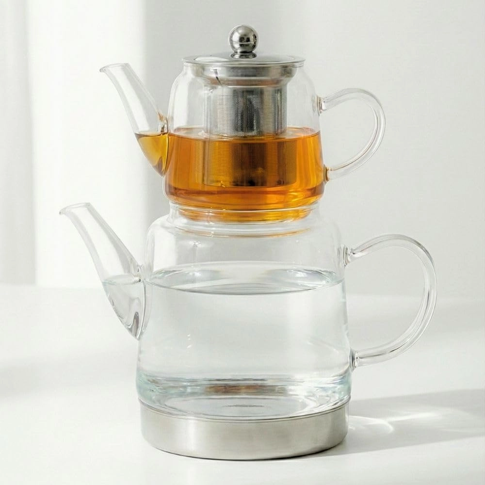 1CHASE Borosilicate Glass Turkish Tea Maker Set (Çaydanlık) - Borosilicate Glass 450ML 1500ML