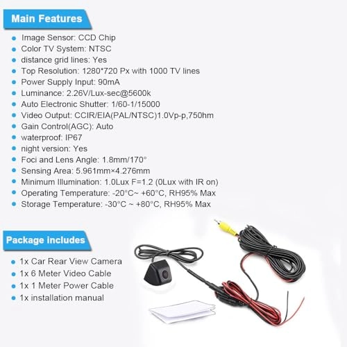 Rear View Camera - Night vision 1280 x 720 pixels