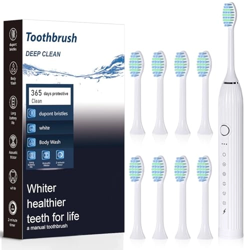 Sonic Electric Toothbrush - 8 Duponts Brush Heads 2 Minute Smart Timer 6 Modes