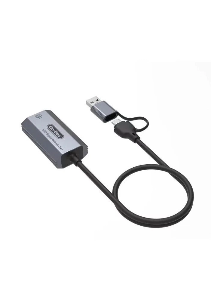 2-in-1 Type-C and USB-A Gigabit Ethernet Converter Cable - 50cm
