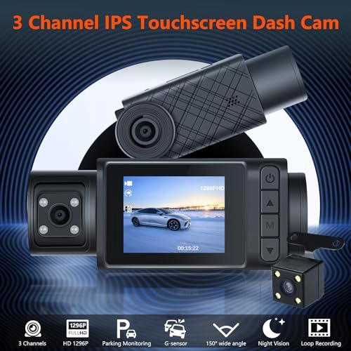 3 Channel Dash Cam - 1296p