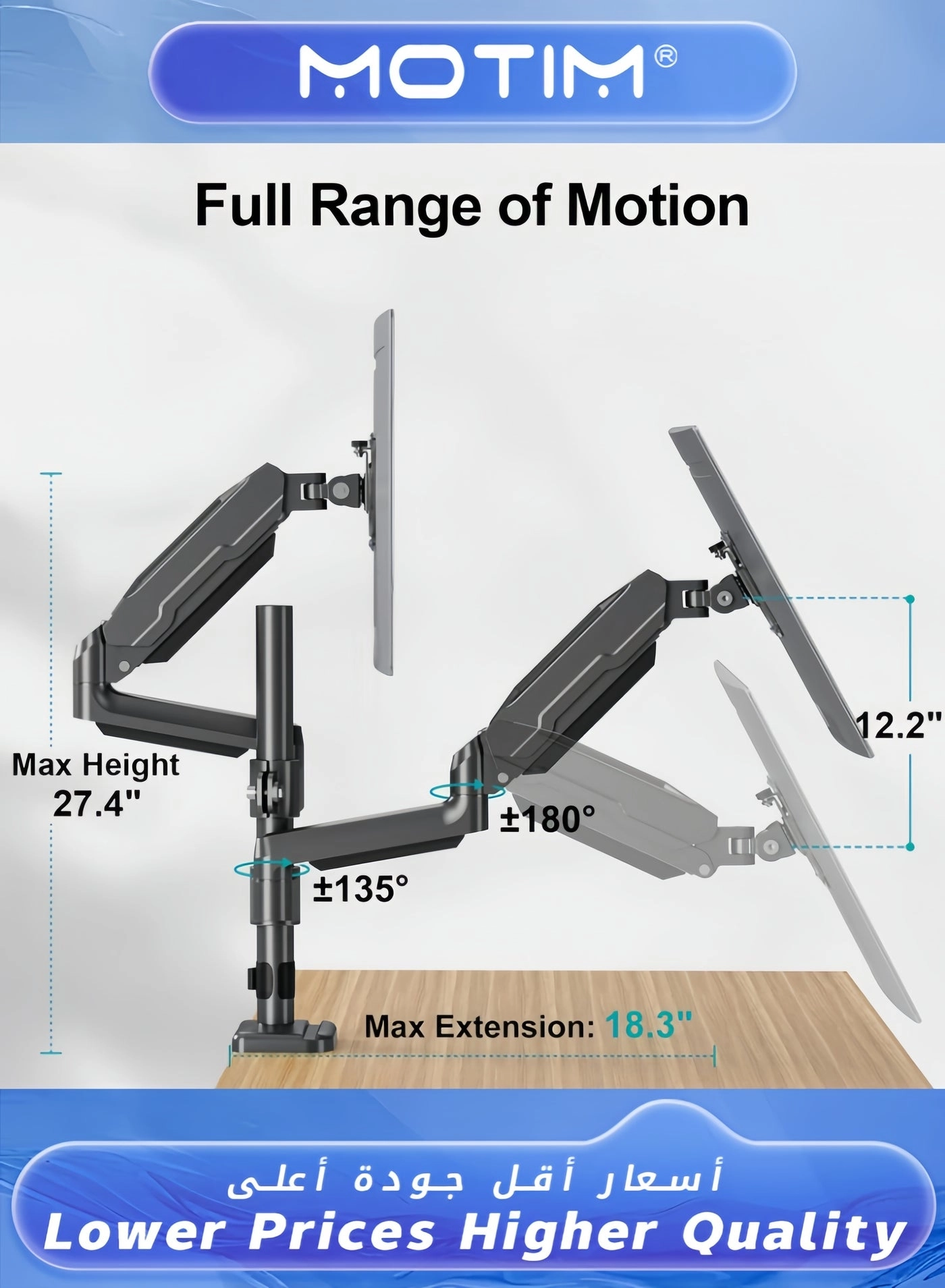 Monitor Desk Mount Stand - Dual 17-27 inch VESA 75x75/100x100mm
