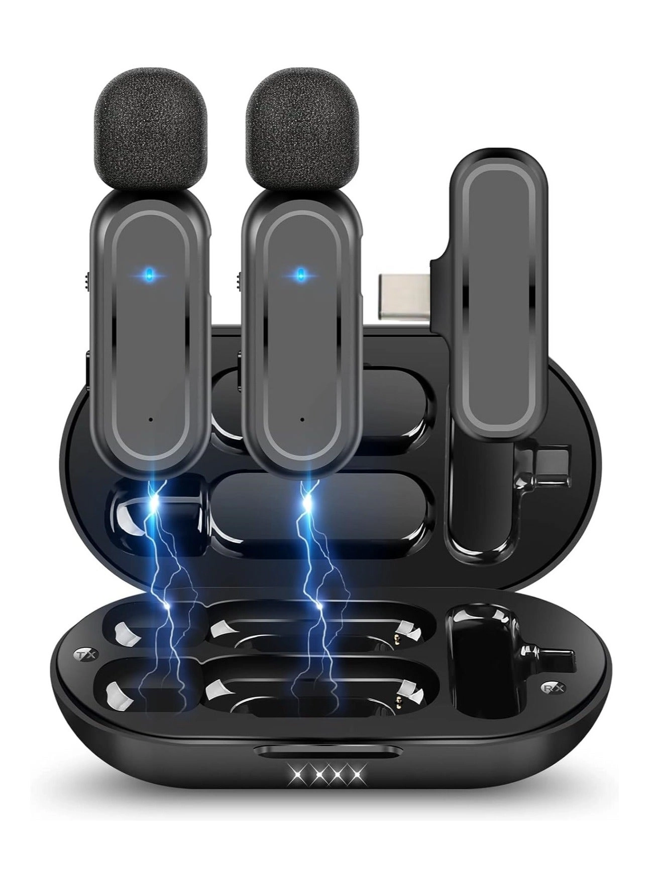 MMG Wireless Lavalier Microphone Lightning Microphone - 2 Mic Charging Bin