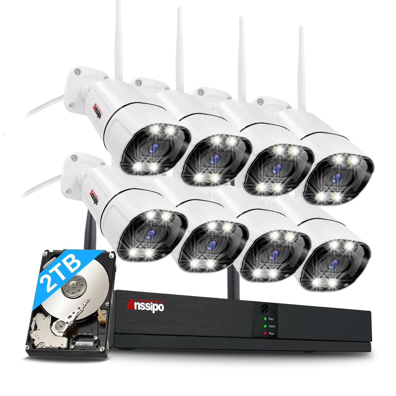 Anssipo 3MP HD WiFi Security Camera System - 8 8CH