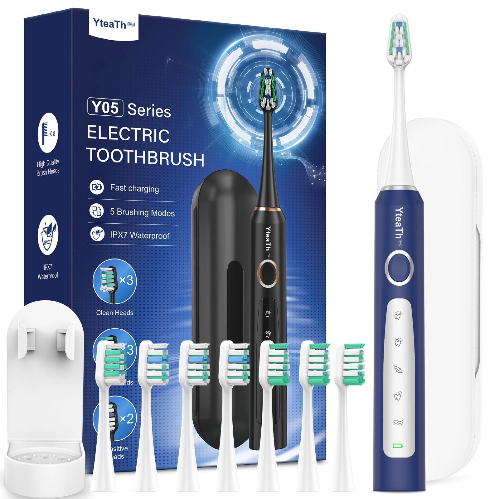 Y05U - 8 Toothbrush Heads 90 Days Battery Life 5 Brushing Modes