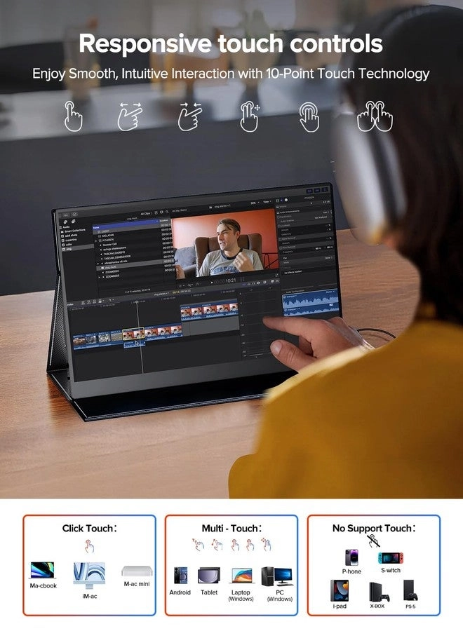 Portable Monitor Touchscreen - FHD 1080P 15.6 Inches