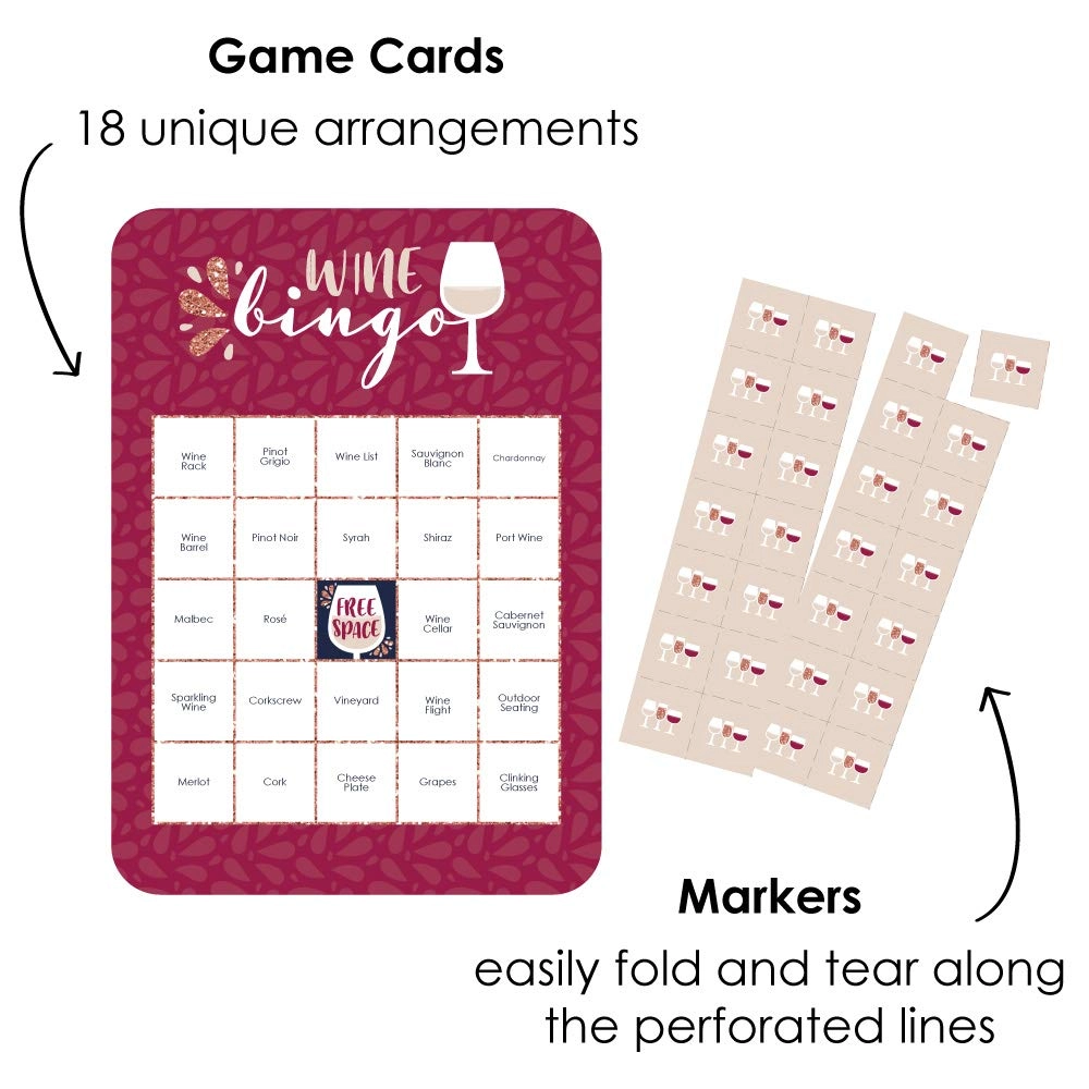 But First Wine Bingo Cards and Markers - 18 pieces