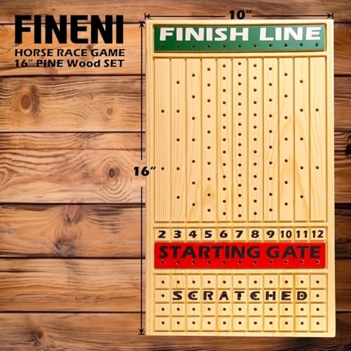 Horse Racing Game - 11 Metal Horses 16” Pine Wood Board Dice & Card