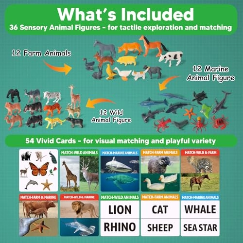 2-in-1 Matching Game - 36 realistic animal figures 54 cards