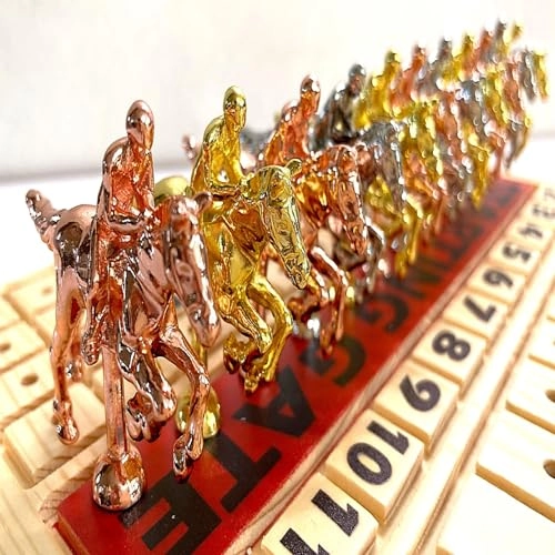 Horse Racing Game - 11 Metal Horses 16” Pine Wood Board Dice & Card