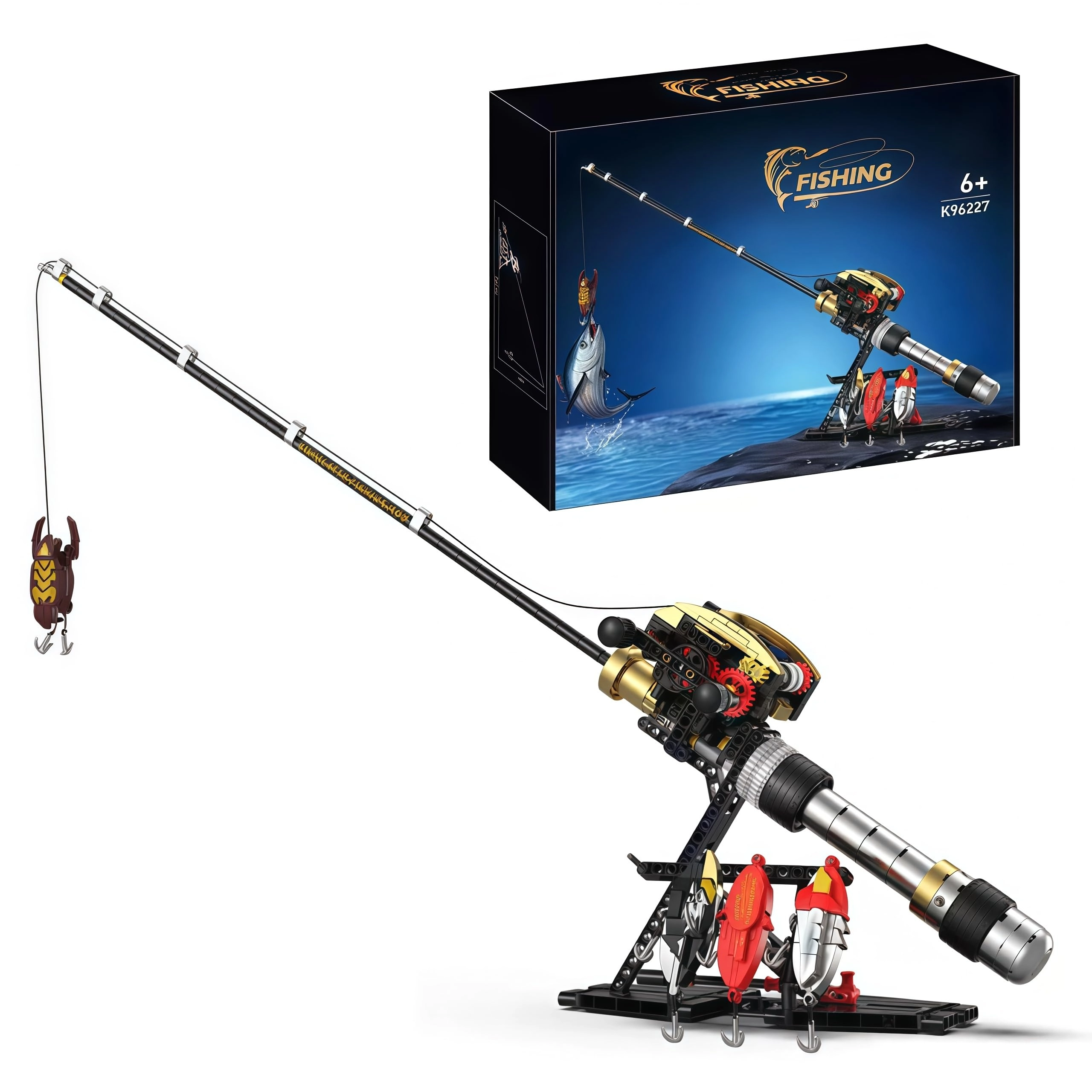 Lummitwit STEM Fishing Rod Building Blocks Kit (K96227) - Hand-cranked 27-inch