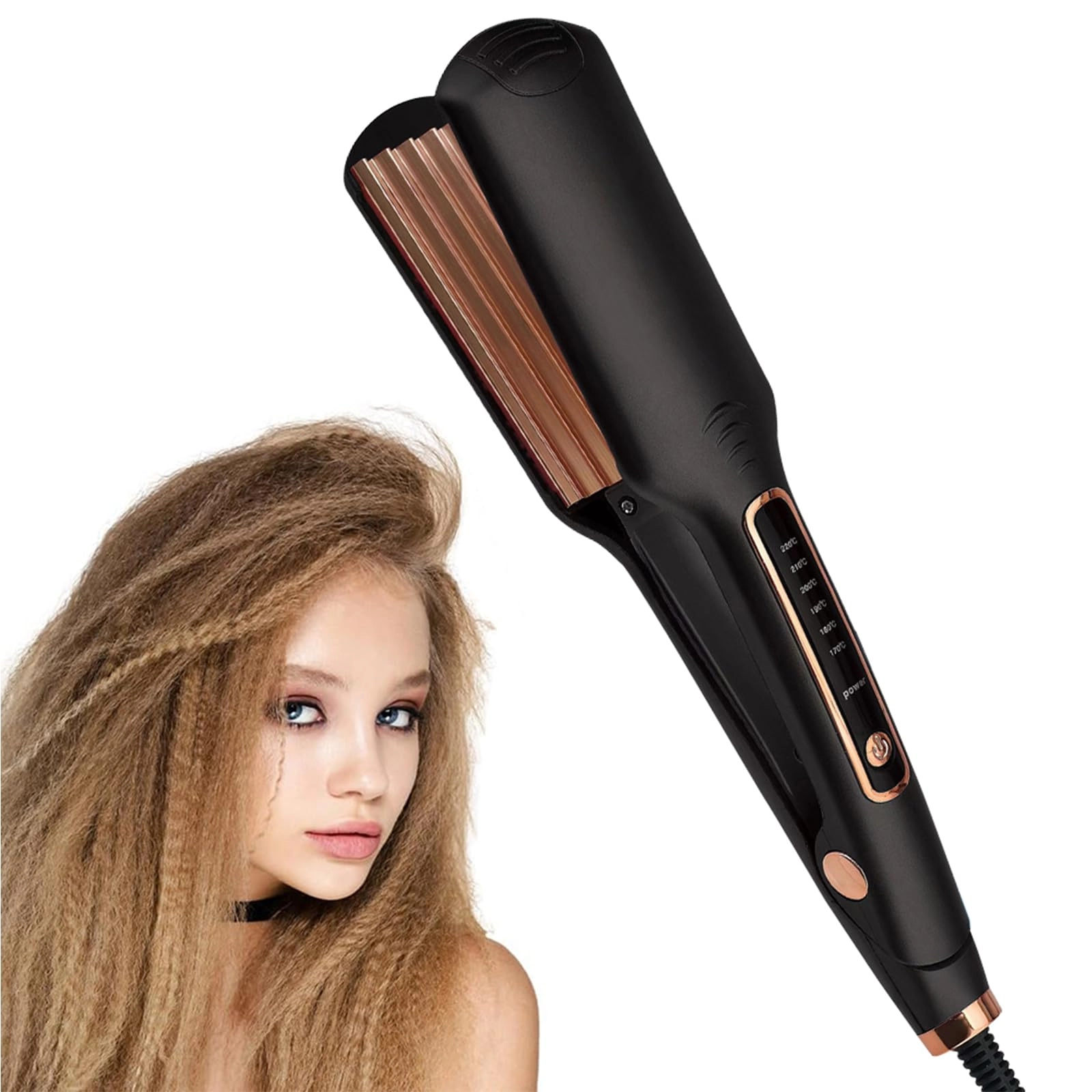 mcdian Hair Crimper - 6 Adjustable Temperatures Ceramic Black Gold