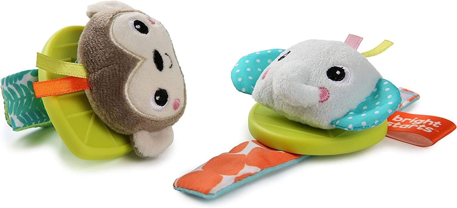 Rattle & Teethe Wrist Pals - Bpa-Free Silicone Leaf