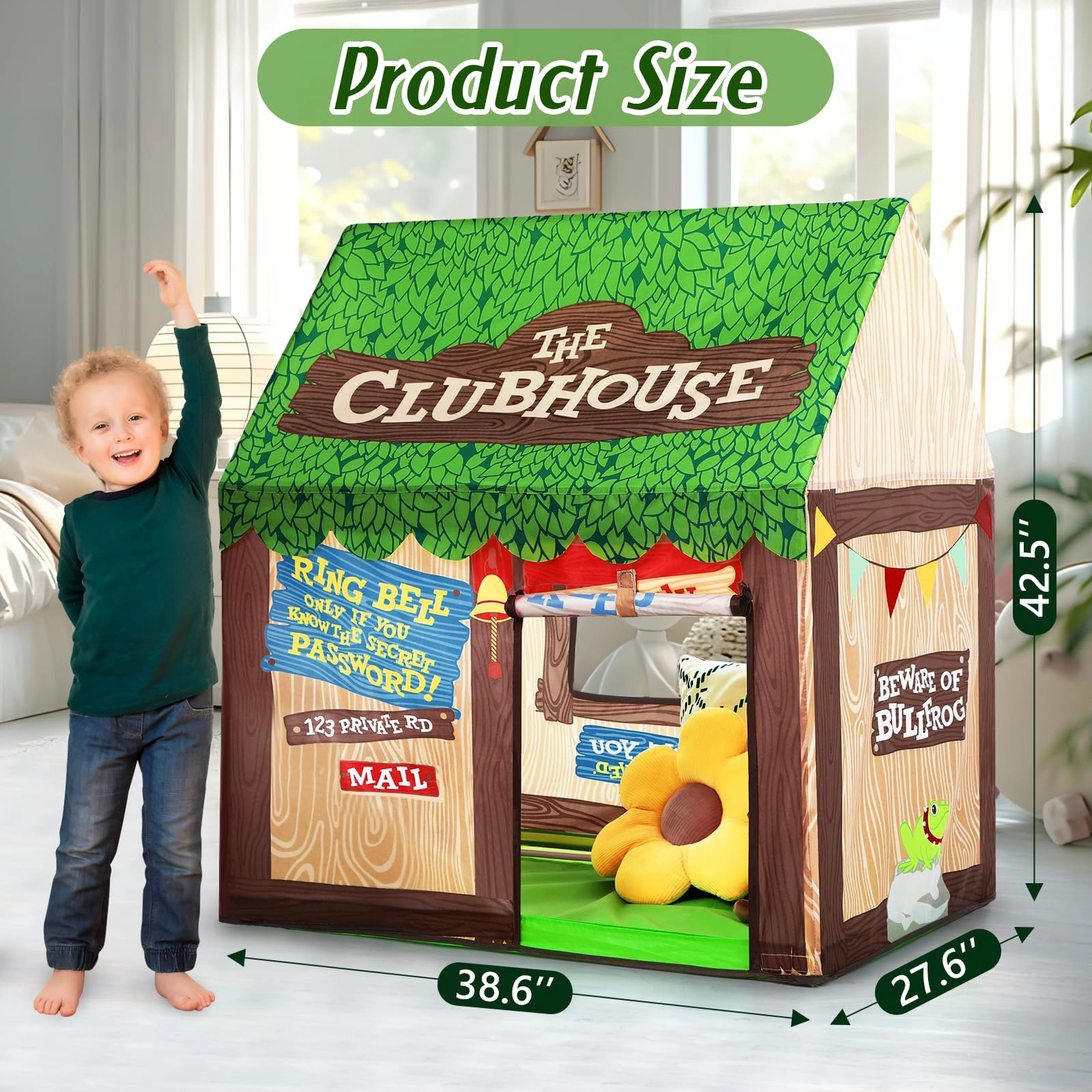 Kids Play Tent - 97cm L x 67.5cm W x 107.5cm H Jungle Green