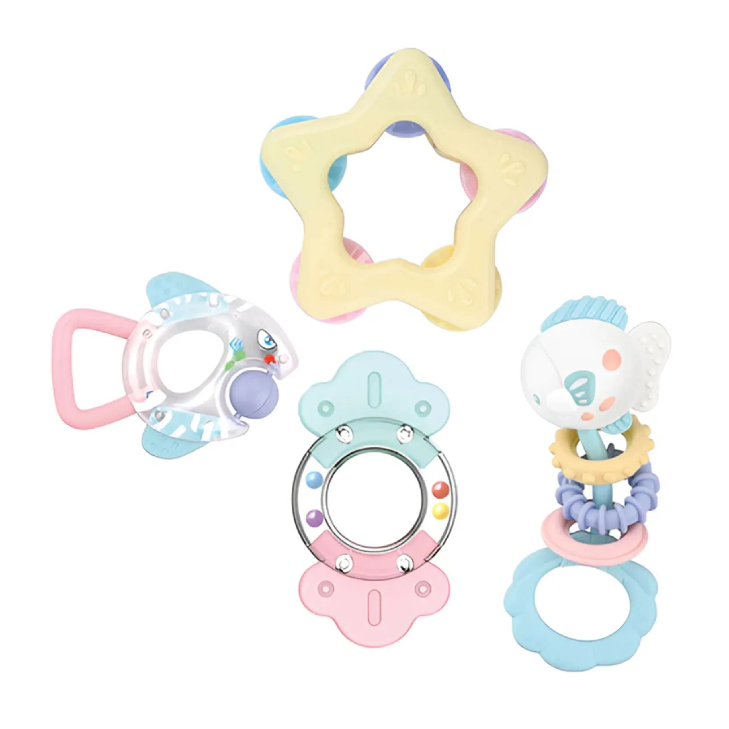 Baby Rattles & Teether Toy Set - 0 month & above Non-Toxic, Bpa-Free Materials 4-Piece Set