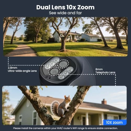 10X Zoom PTZ Home Security Camera System - 4 10 2.7K
