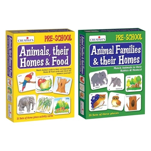 Animals, their Homes & Food - 21 sets of 3-piece matching cards + Animal Families & their Homes - 3 years and up 126 pieces