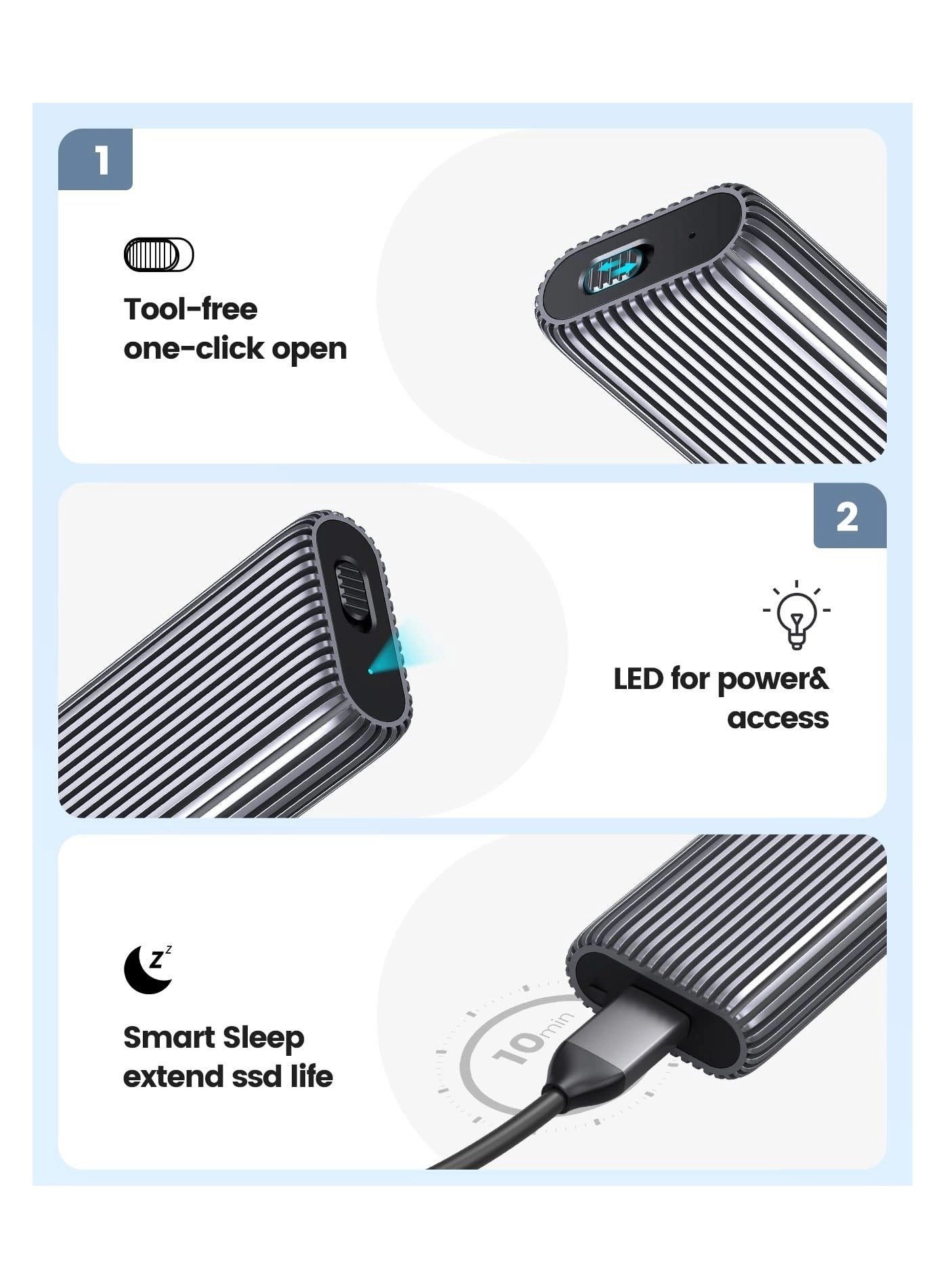 M.2 SSD Enclosure - NVMe SATA Dual Protocol 10Gbps USB-C/A