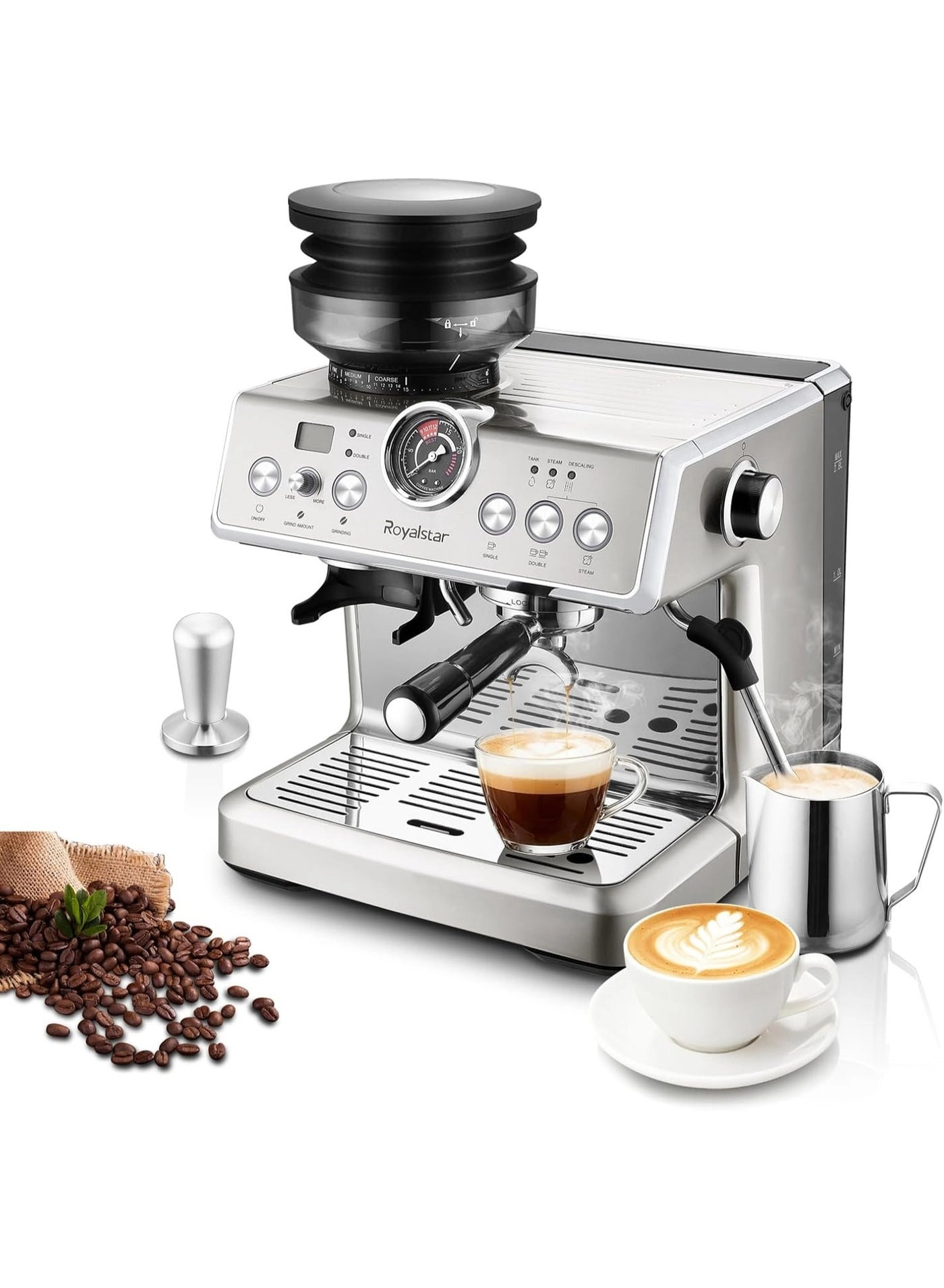20-Bar Semi-Automatic Coffee Machine - Grinder Milk Frother