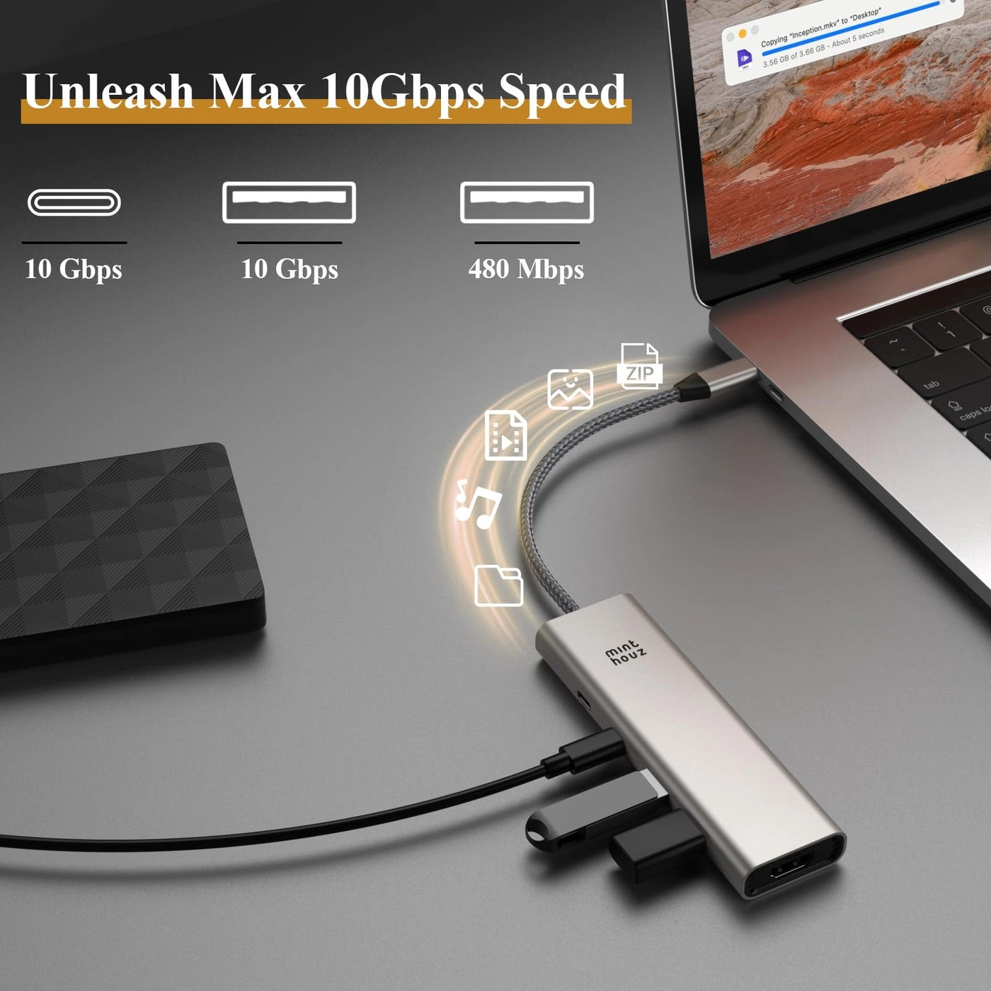 USB C Hub - 5-in-1 4K @60hz 125W PD