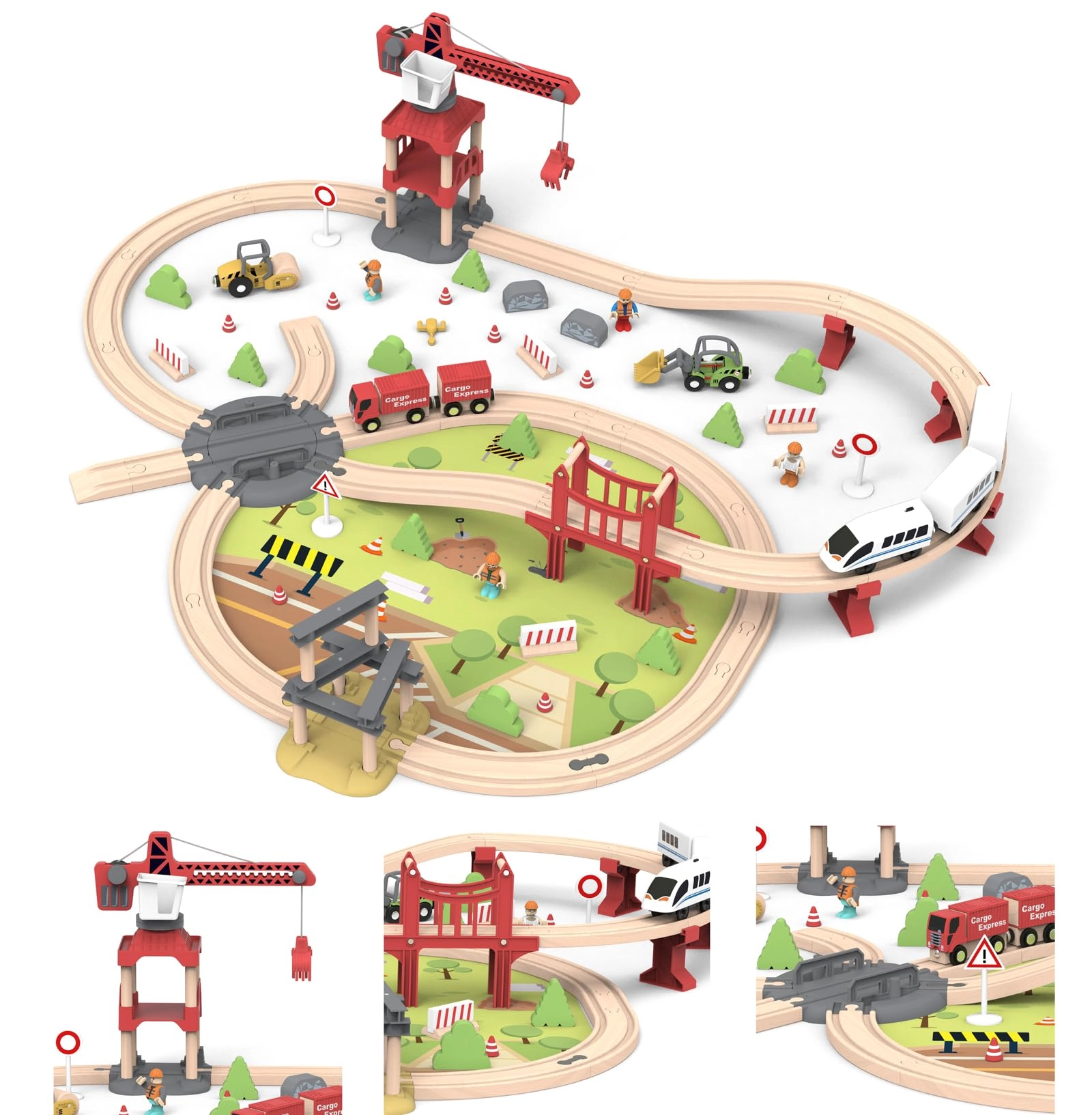 JugueteLand Wooden Train Toy Set - G scale 104 pcs
