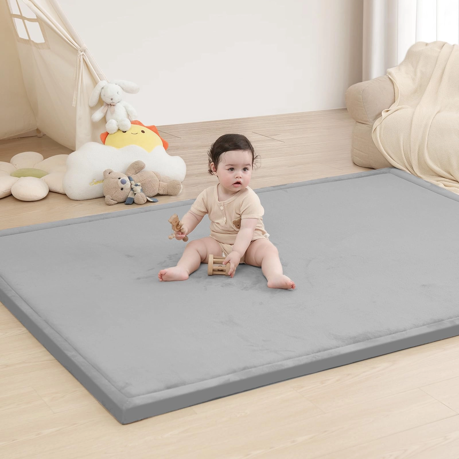 huloo sleep Baby Activity Play Mat - 79"x118" 1.3" Thick Cream