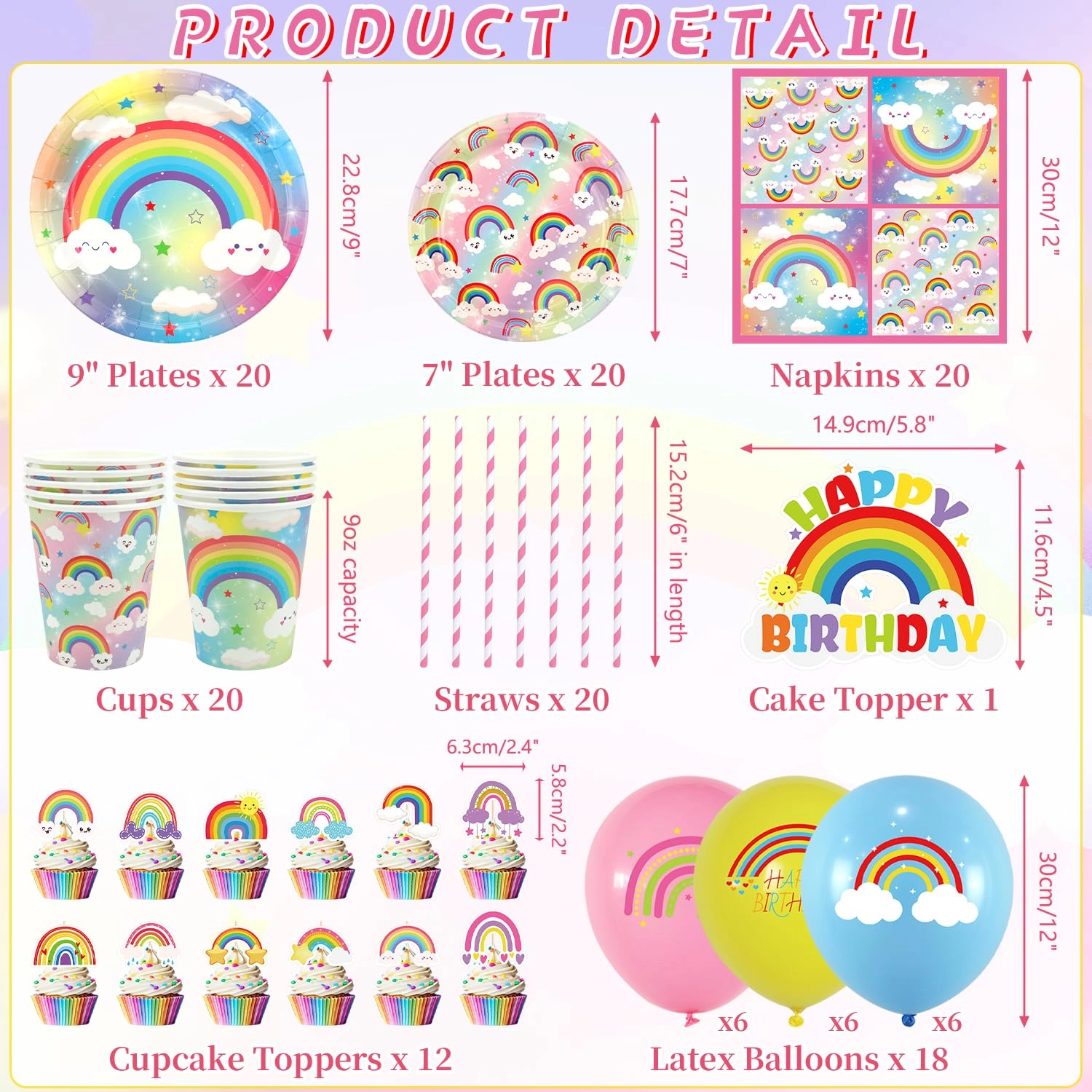 Rainbow Birthday Party Decorations - Serves 20 Birthday