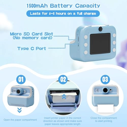 Instant Print Camera - 1080 HD Dual-Lens 1500mAh