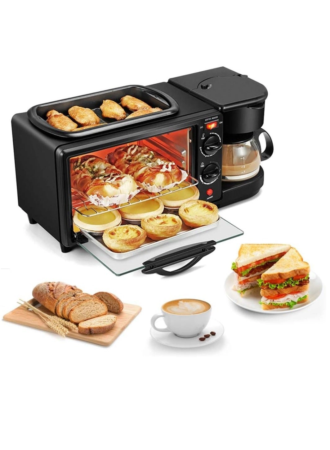 DIGI CORE 3-in-1 Breakfast Maker - Microwave Oven Griddle Coffee Maker