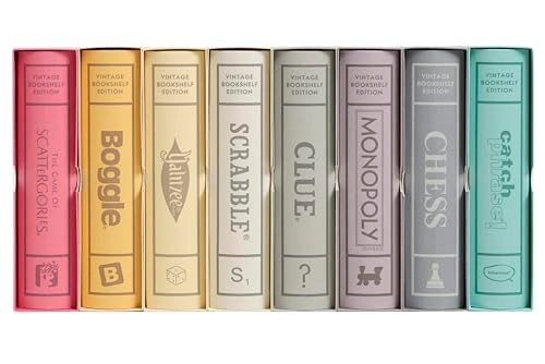 Scrabble: Vintage Bookshelf Edition + Monopoly + Clue + Yahtzee + Catch Phrase + Chess + Scattergories + Boggle