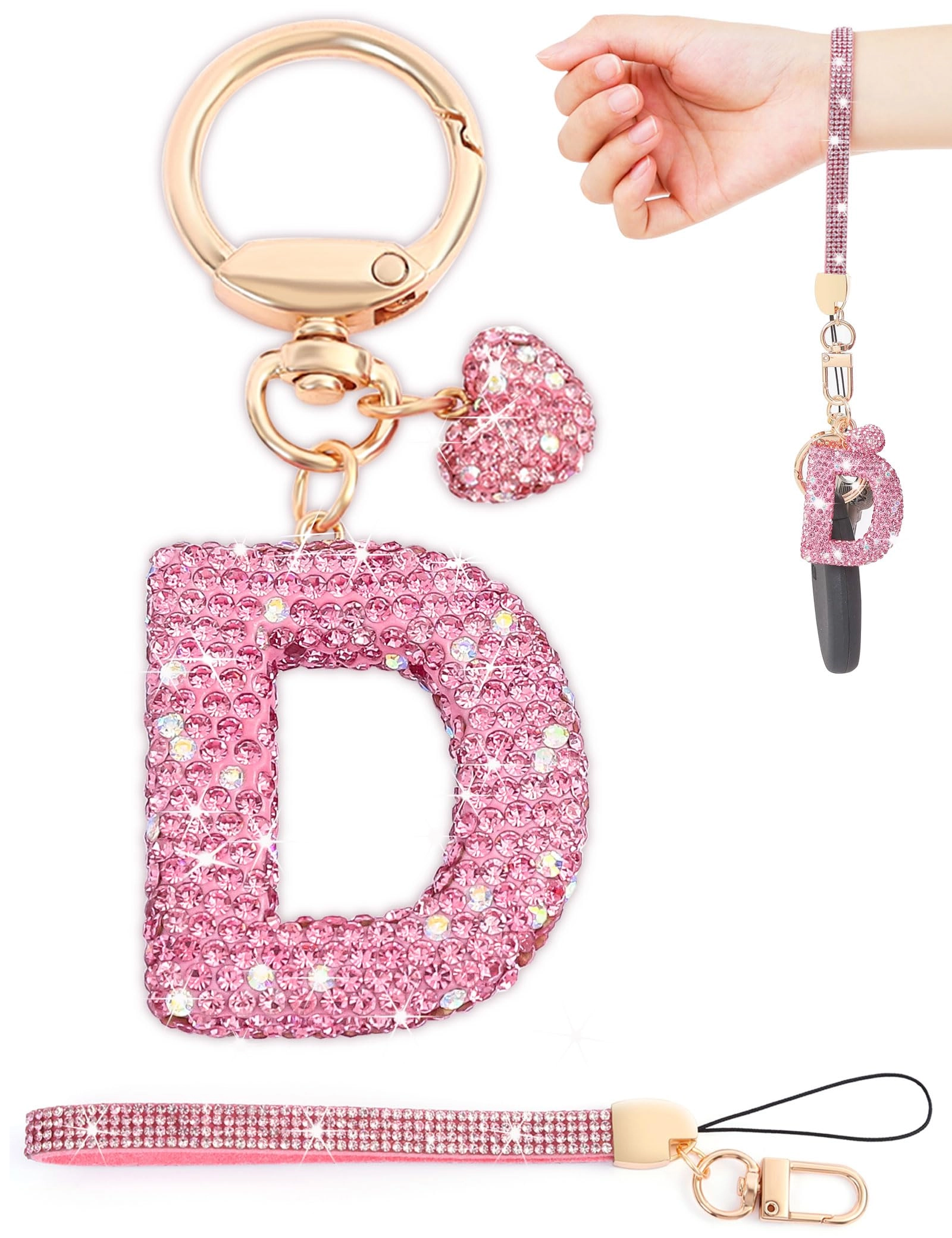 Initial Keychain - L Purple Rhinestone