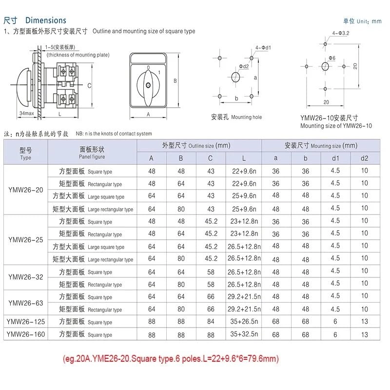 LW26-20/6 - 20A 12 Positions 6 Poles