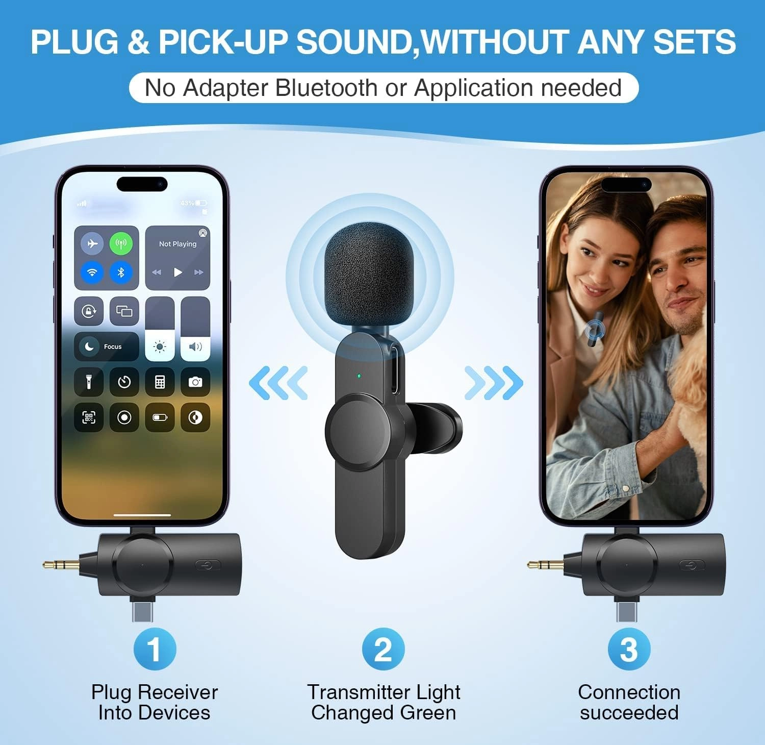 Wireless Lavalier Microphone Wireless Microphone - Plug & Play Noise Cancellation 7H Battery
