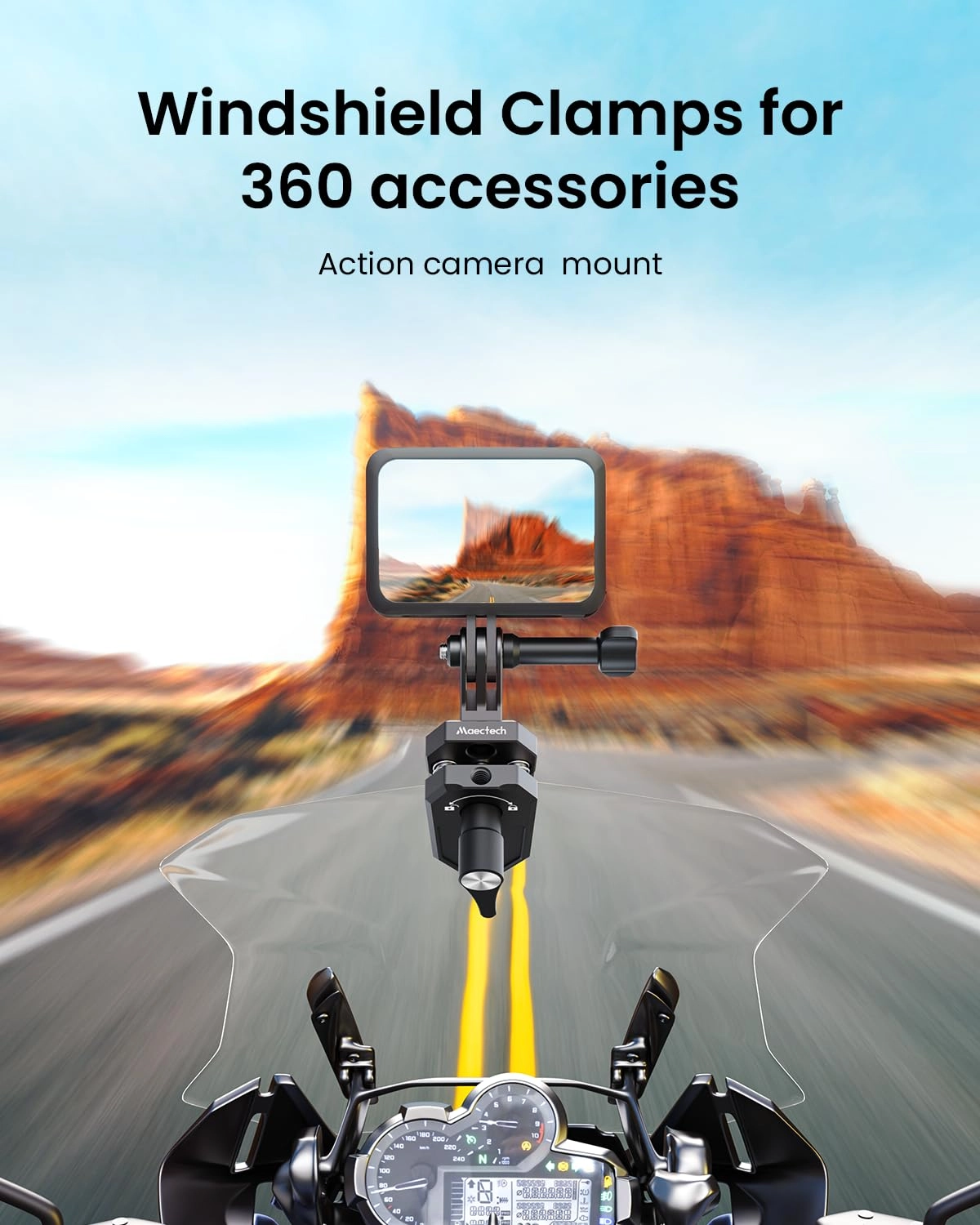 Motorcycle Windshield Clip Camera Mount - Insta360 X5/X4/X3 GoPro