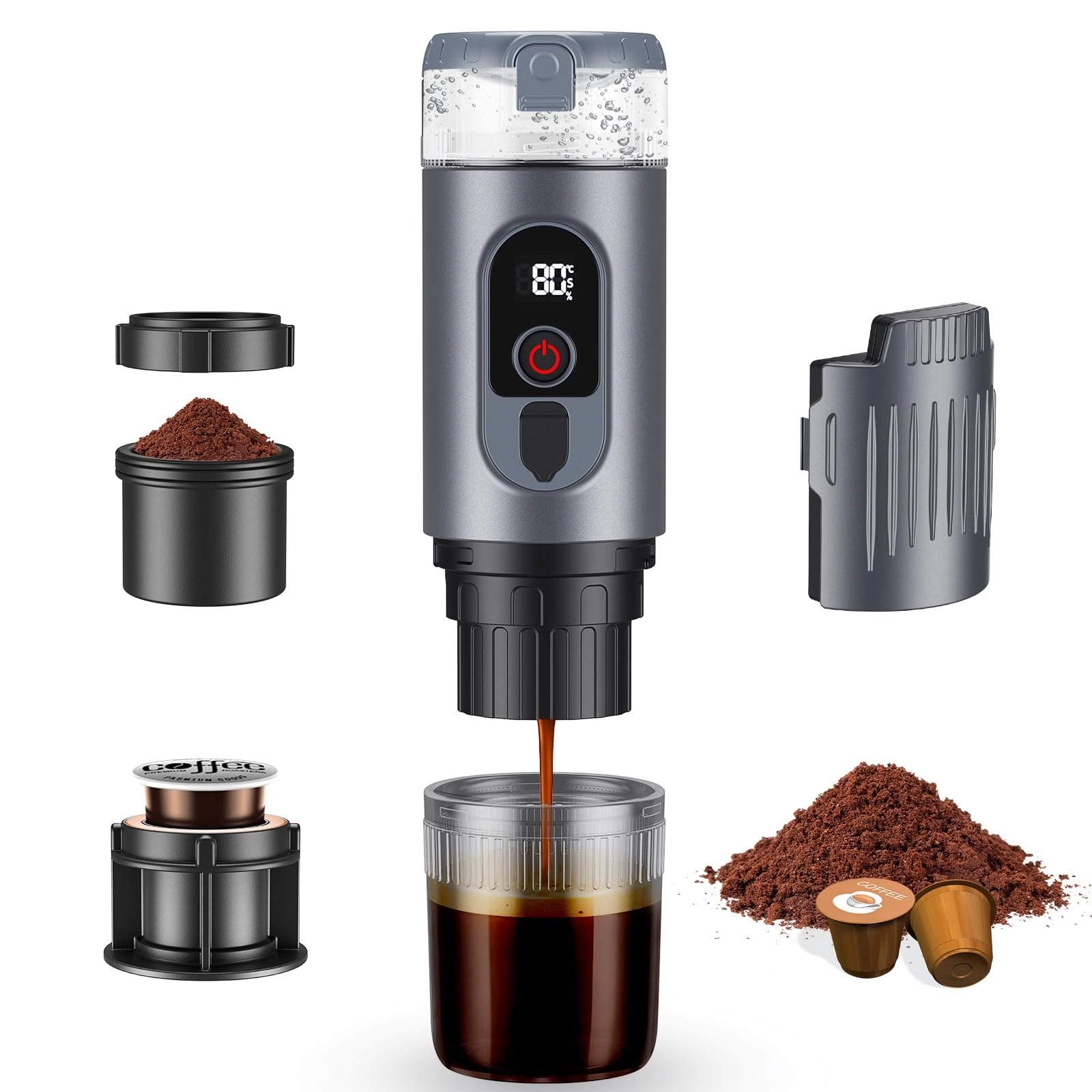 GJCrafts Portable Coffee Machine - 60ml Ground coffee Nespresso compatible capsules