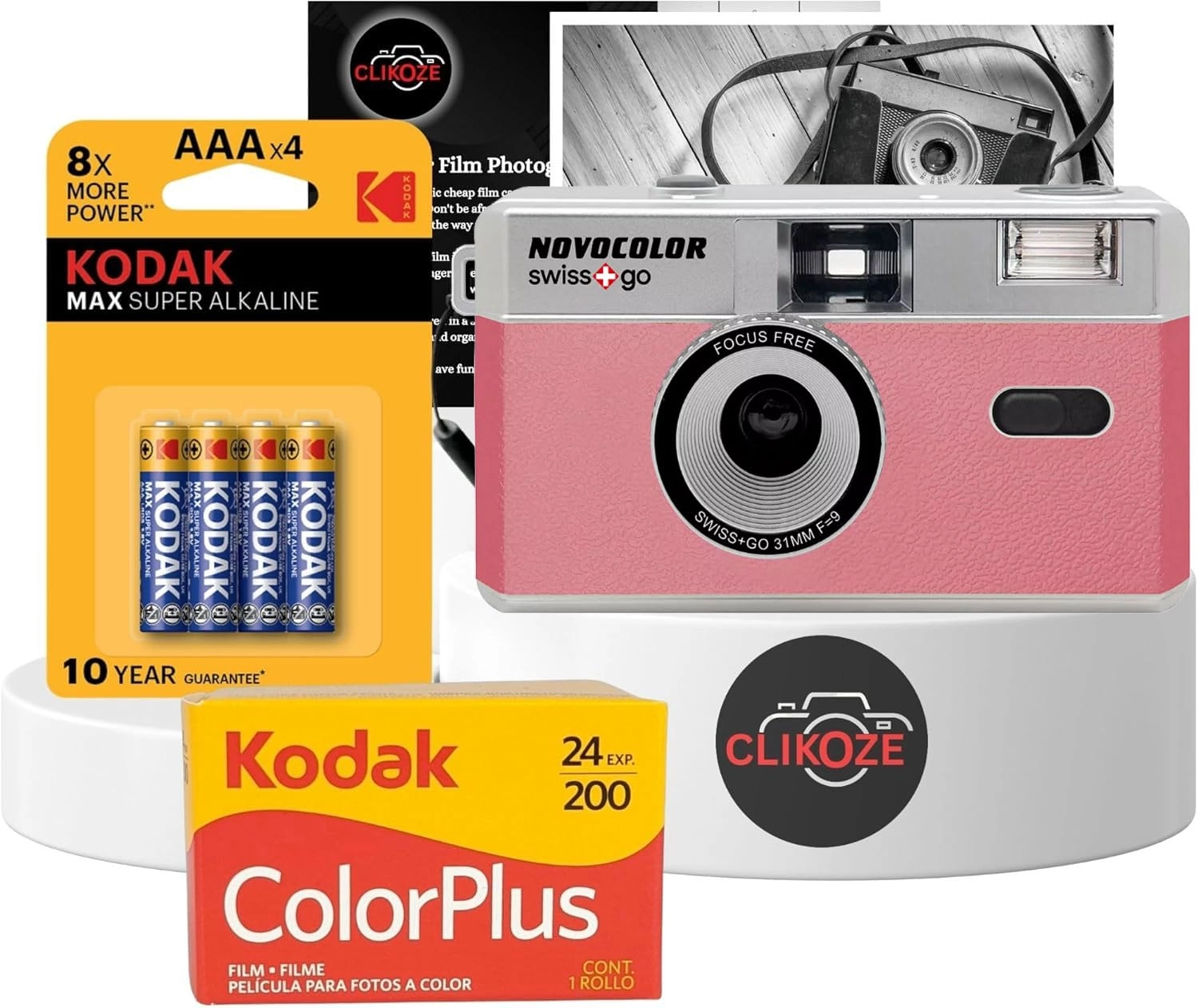 Clikoze Swiss+Go Novocolor + ColorPlus 24 EXP + Max Super Alkaline AAA + Film Photography Tips Card