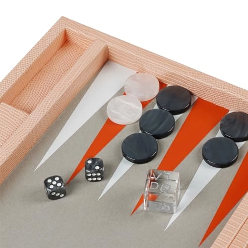 Backgammon Set - Medium 15 inch Apricot Lizard Vegan Leather